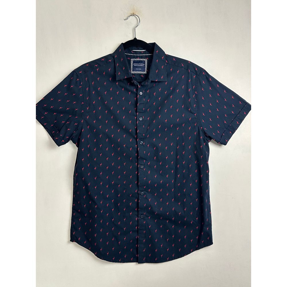 Denim & Flower Men's Button Shirt‎ Medium Flamingo Print